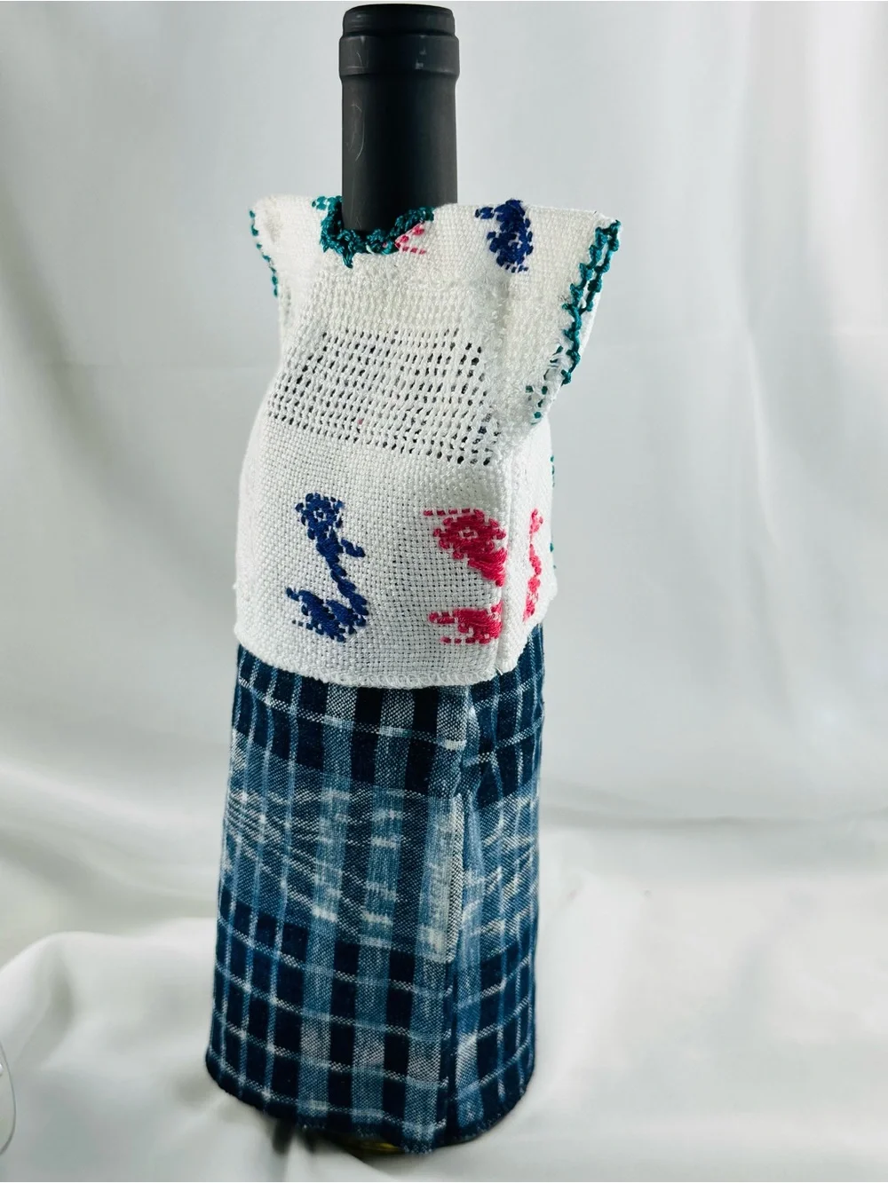 Handwoven Guatemalan Huipil & Corte Wine Bottle Cover